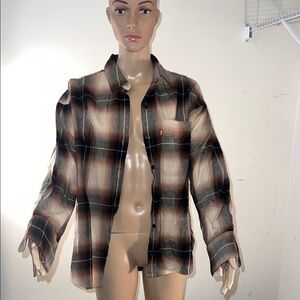 Levi's Women's Plaid Shirt Jacket - Brown and Black